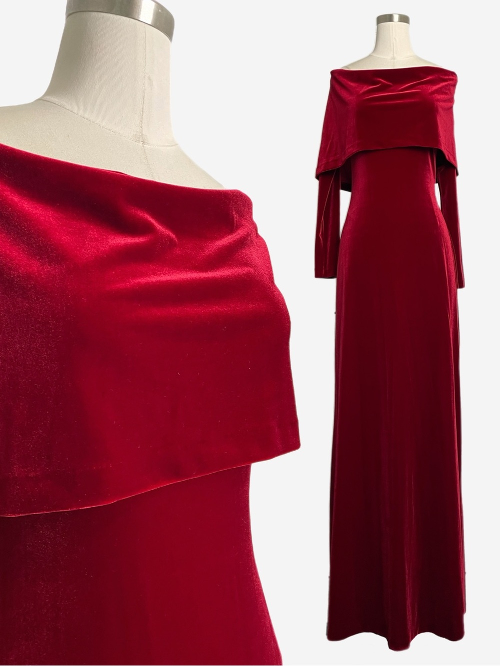 Vintage Alexia Admor red velvet draped off shoulder maxi gown holiday vixen M/L